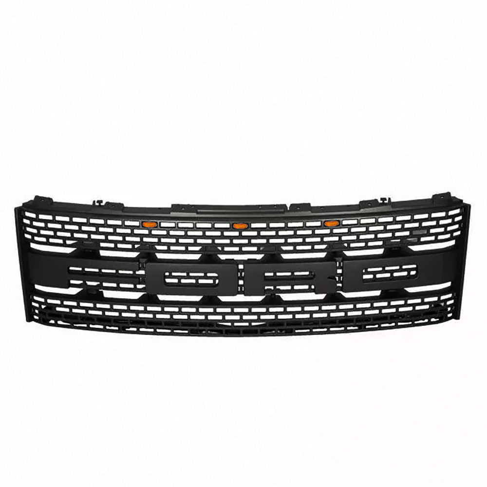 For 2010-2014 Ford F150 SVT Raptor Grill Black Pearl Front Grille with Amber LED Light
