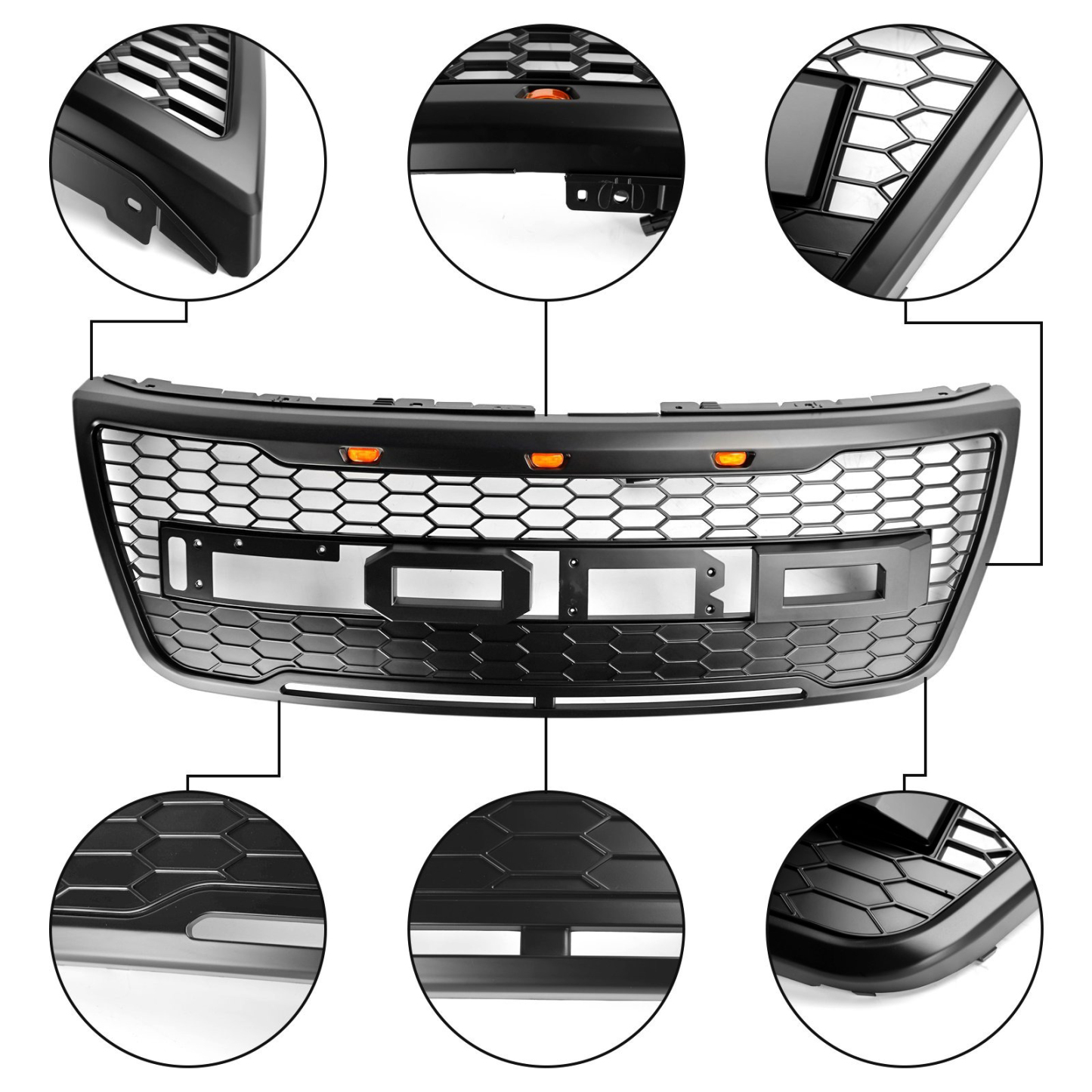 Grill for 2012 2013 2014 2015 Ford Explorer Front Bumper Grille with LED Matte Black