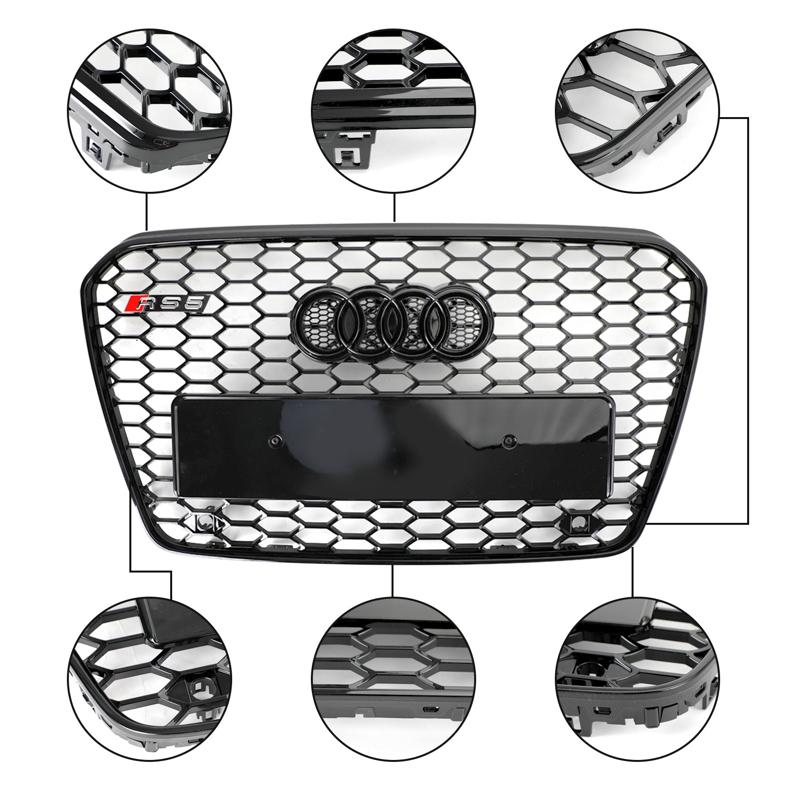 for Audi A5 S5 8T 2012-2016 RS Style Honeycomb Front Grille Grill Mesh Gloss Black