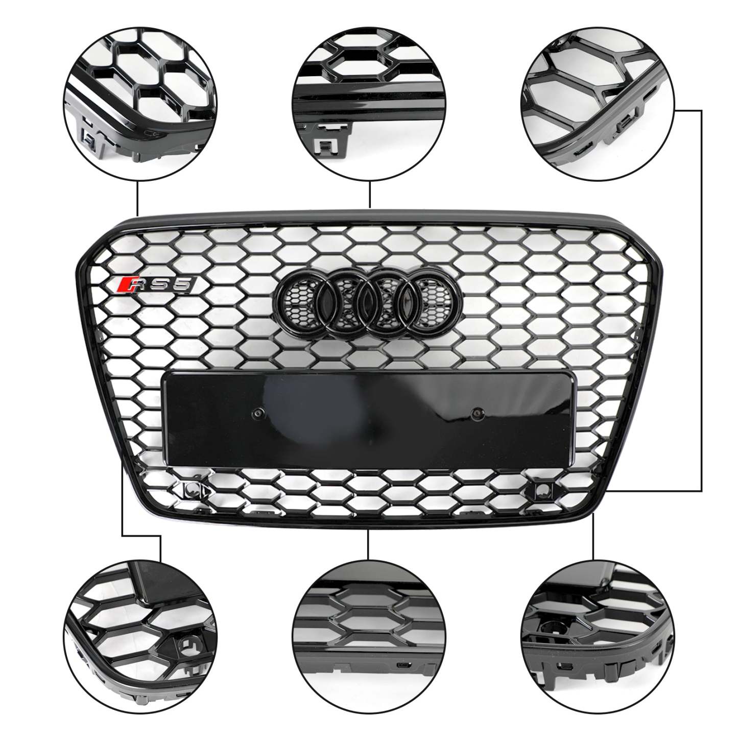 for Audi A5 S5 8T 2012-2016 RS Style Honeycomb Front Grille Grill Mesh Gloss Black