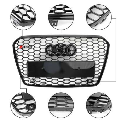 for Audi A5 S5 8T 2012-2016 RS Style Honeycomb Front Grille Grill Mesh Gloss Black