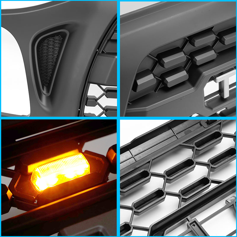 For 2001-2004 Toyota Tacoma Front Grill Grille With LED Light & Letter Matte Black