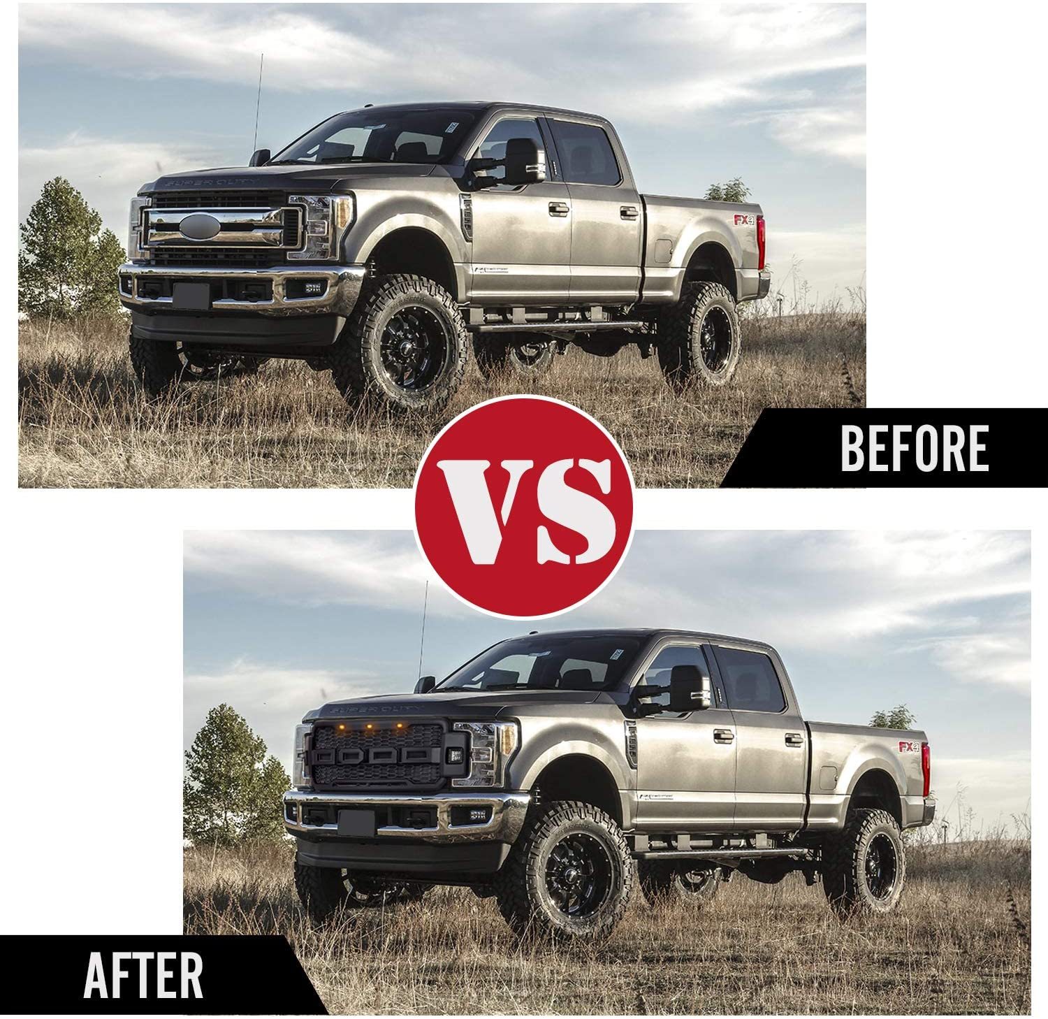 For 2017-2019 Ford F250 F350 F450 F550 Super Duty Grill Raptor Style Front Grille With Light Matte Black