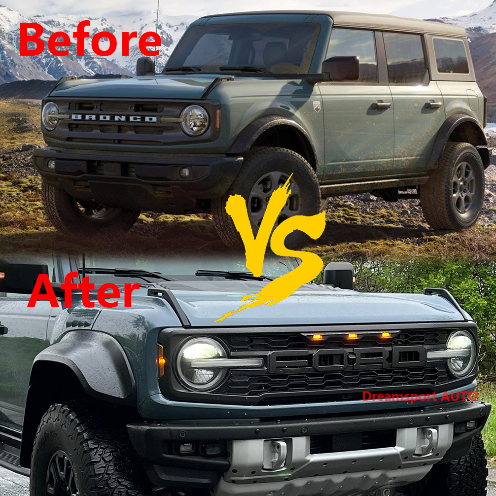 For 2021-2023 Ford Bronco Grill Raptor Style Front Grille With LED Lights Matte Black