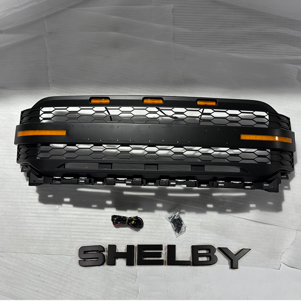 Front Grille For 2021-2023 Ford F150 Grill SHELBY Style Mesh With LED Light & Letter