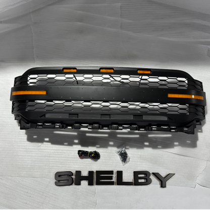 Front Grille For 2021-2023 Ford F150 Grill SHELBY Style Mesh With LED Light & Letter