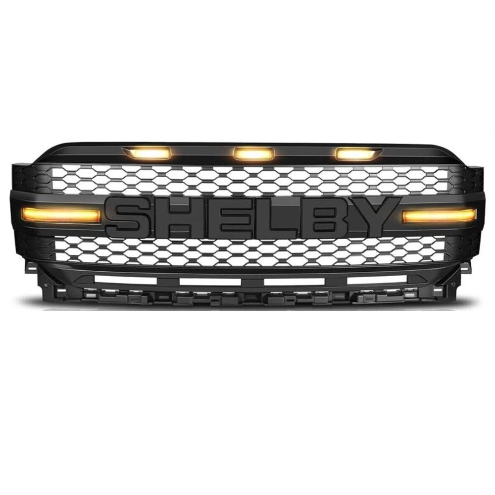 Front Grille For 2021-2023 Ford F150 Grill SHELBY Style Mesh With LED Light & Letter
