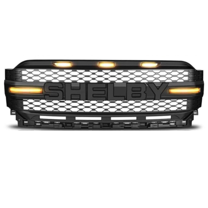 Front Grille For 2021-2023 Ford F150 Grill SHELBY Style Mesh With LED Light & Letter
