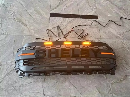 Front Grille For 2021-2023 Ford F150 Grill SHELBY Style Mesh With LED Light & Letter