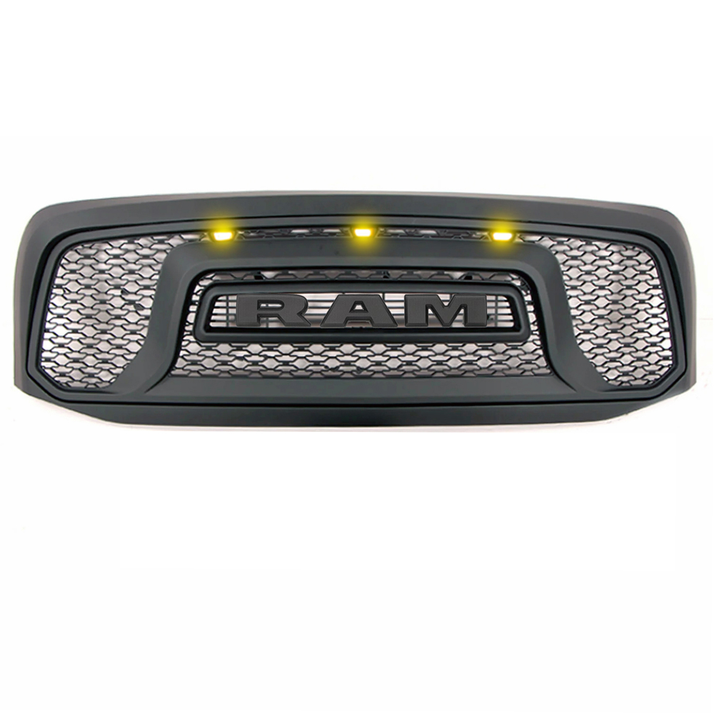 For 2006-2008 Dodge RAM 1500 Grill Front Rebel Style Grille Matte Black with Light
