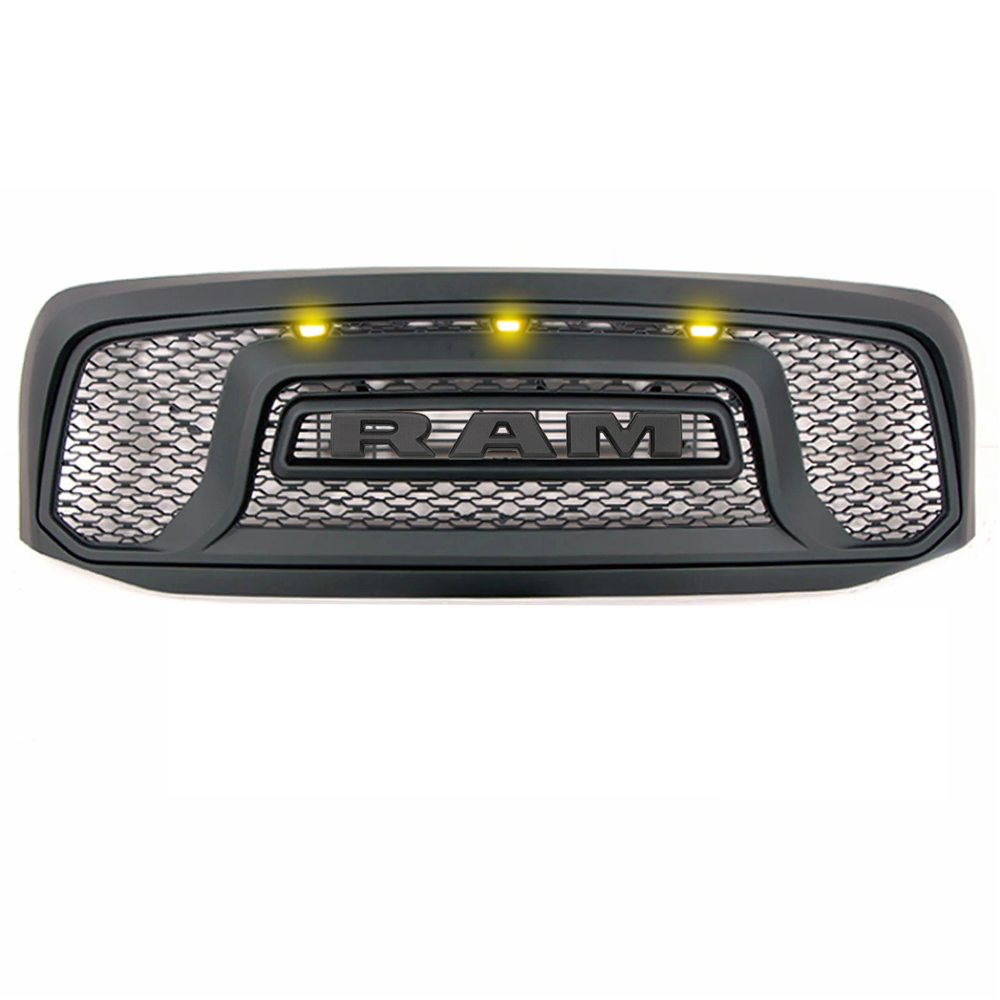 For 2006-2008 Dodge RAM 1500 Grill Front Rebel Style Grille Matte Black with Light