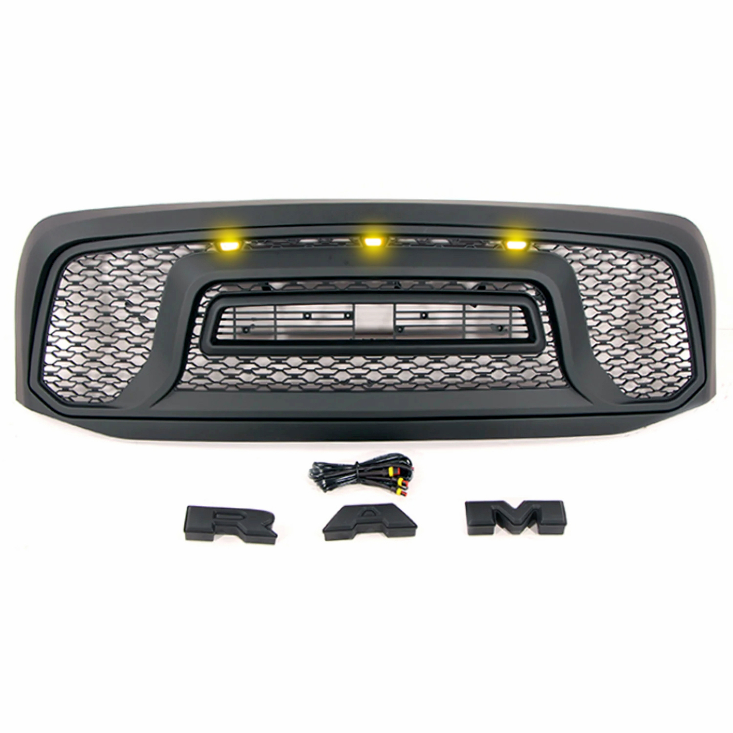 For 2006-2008 Dodge RAM 1500 Grill Front Rebel Style Grille Matte Black with Light
