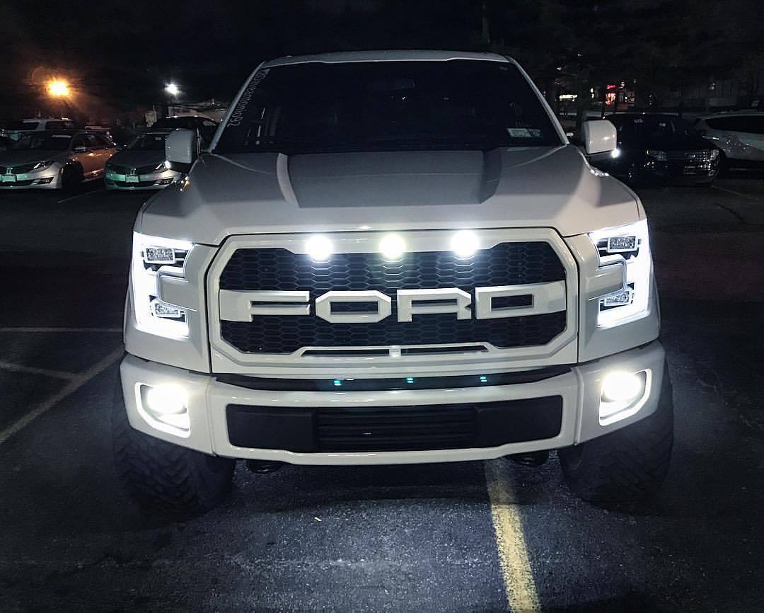 Raptor Style Grille For 2015-2017 Ford F150 Front Grill Matte Black With Letters & LED Lights