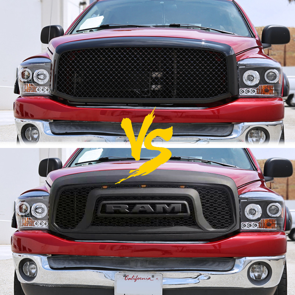 For 2006-2008 Dodge RAM 1500 Grill Front Rebel Style Grille Matte Black with Light