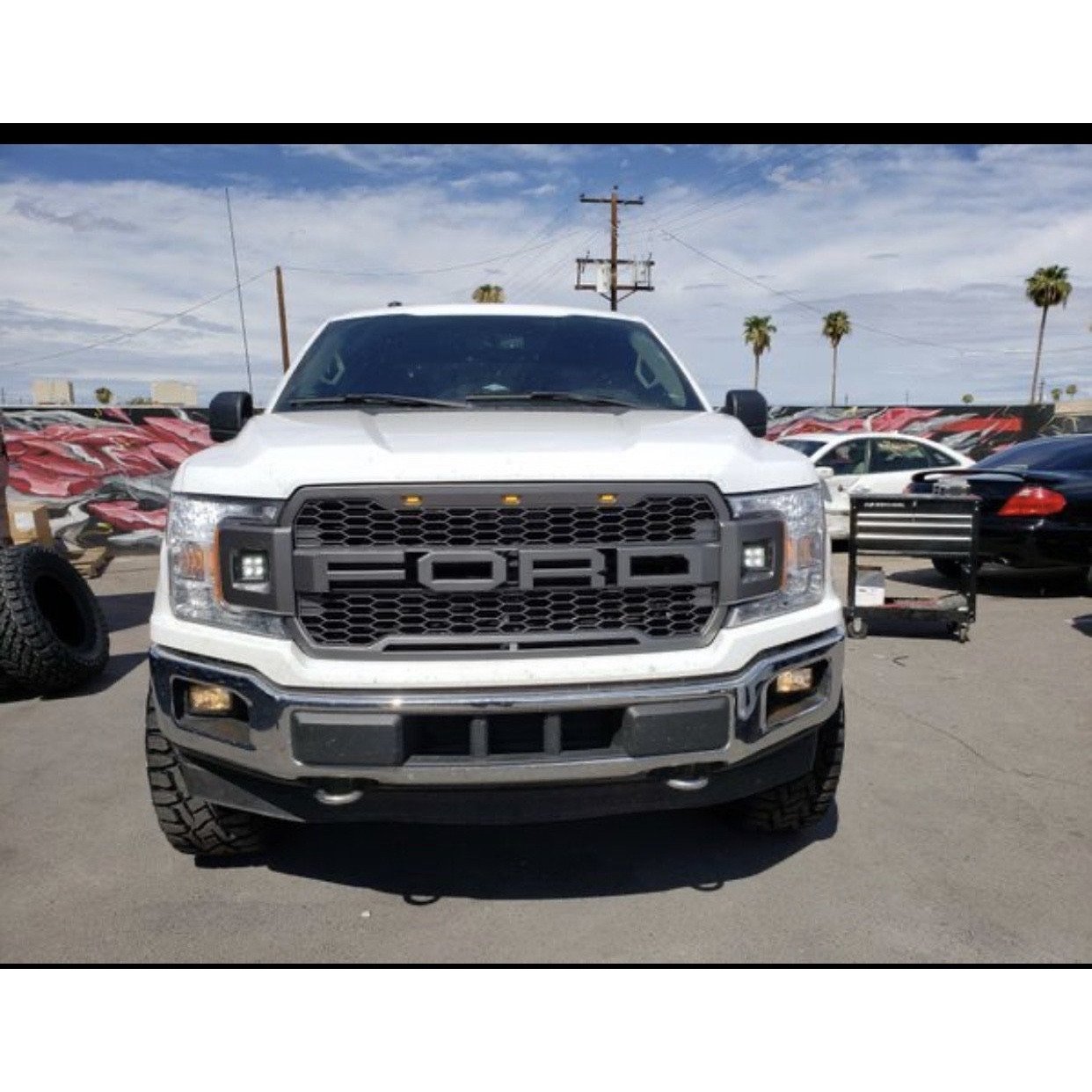 For 2018-2020 Ford F150 Grill Raptor Style Front Grille Mesh Black With Letters & LED Lights