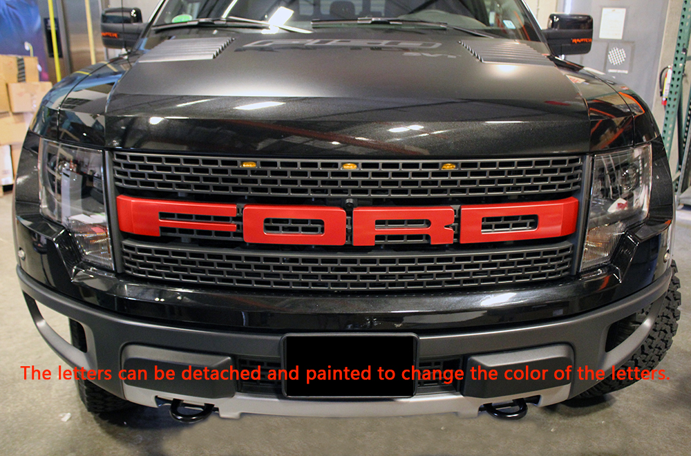 For 2010-2014 Ford F150 SVT Raptor Grill Black Pearl Front Grille with Amber LED Light