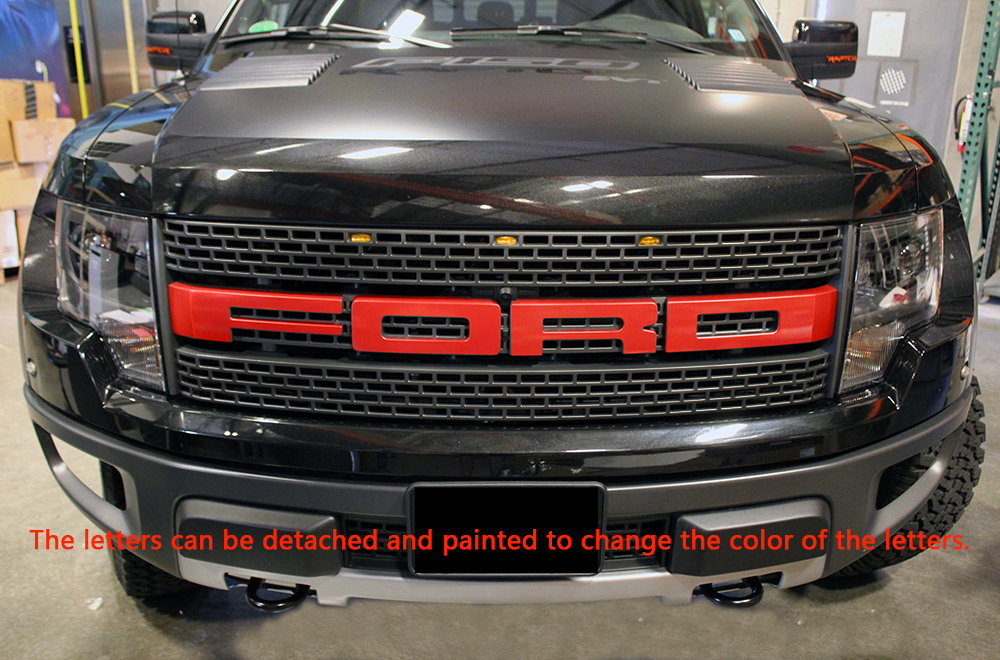 For 2010-2014 Ford F150 SVT Raptor Grill Black Pearl Front Grille with Amber LED Light