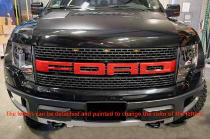 For 2010-2014 Ford F150 SVT Raptor Grill Black Pearl Front Grille with Amber LED Light