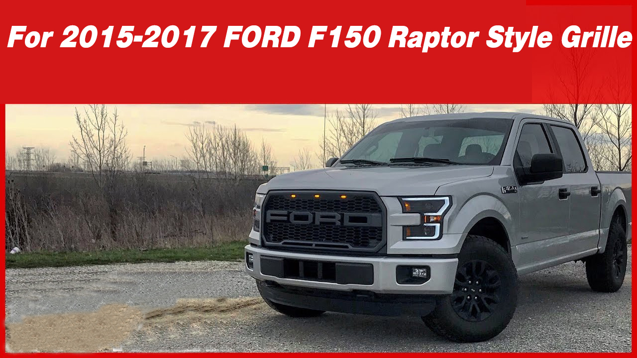 Raptor Style Grille For 2015-2017 Ford F150 Front Grill Matte Black With Letters & LED Lights