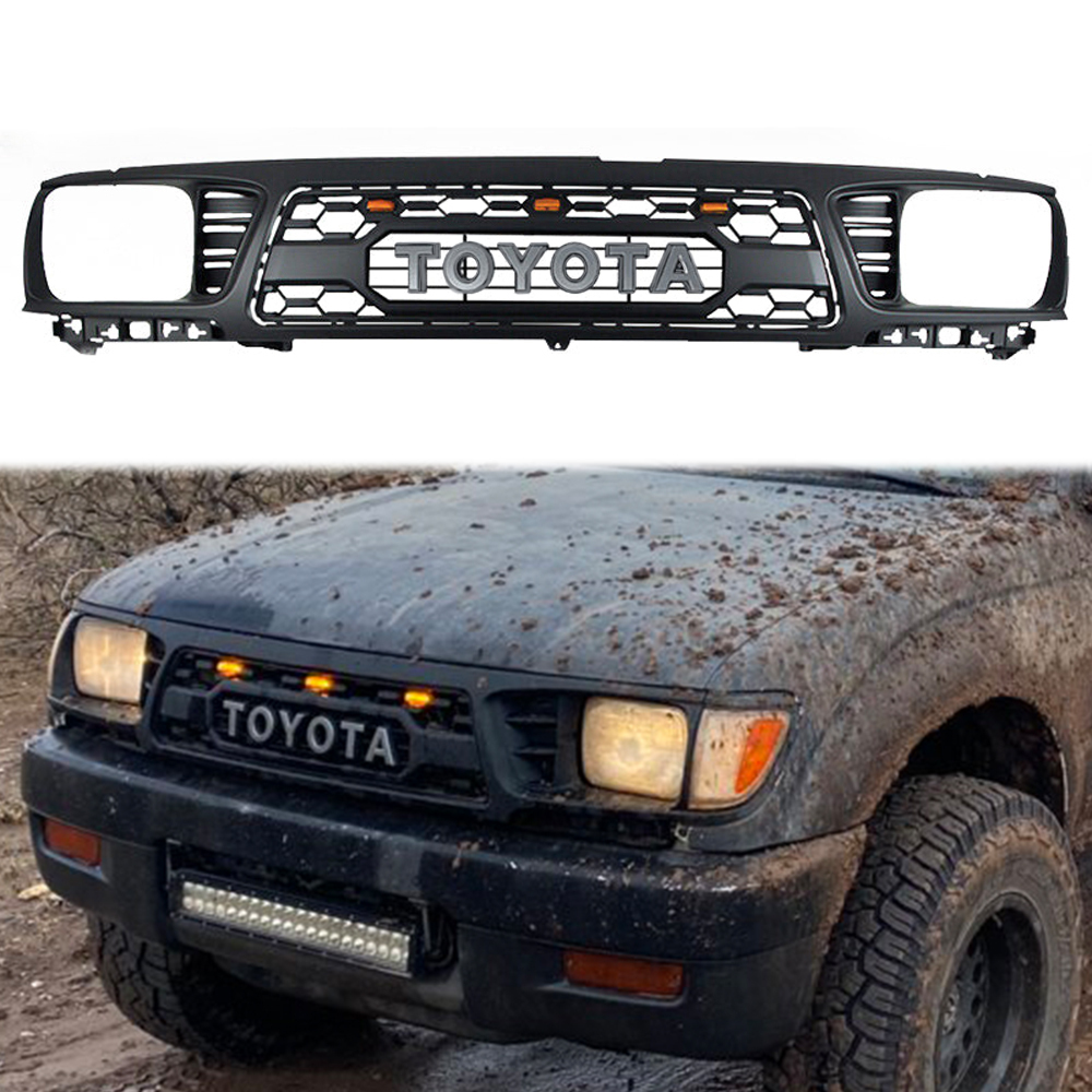 Front Grill For Toyota Tacoma 1995-1996 Grille With LED Light & Letter Matte Black