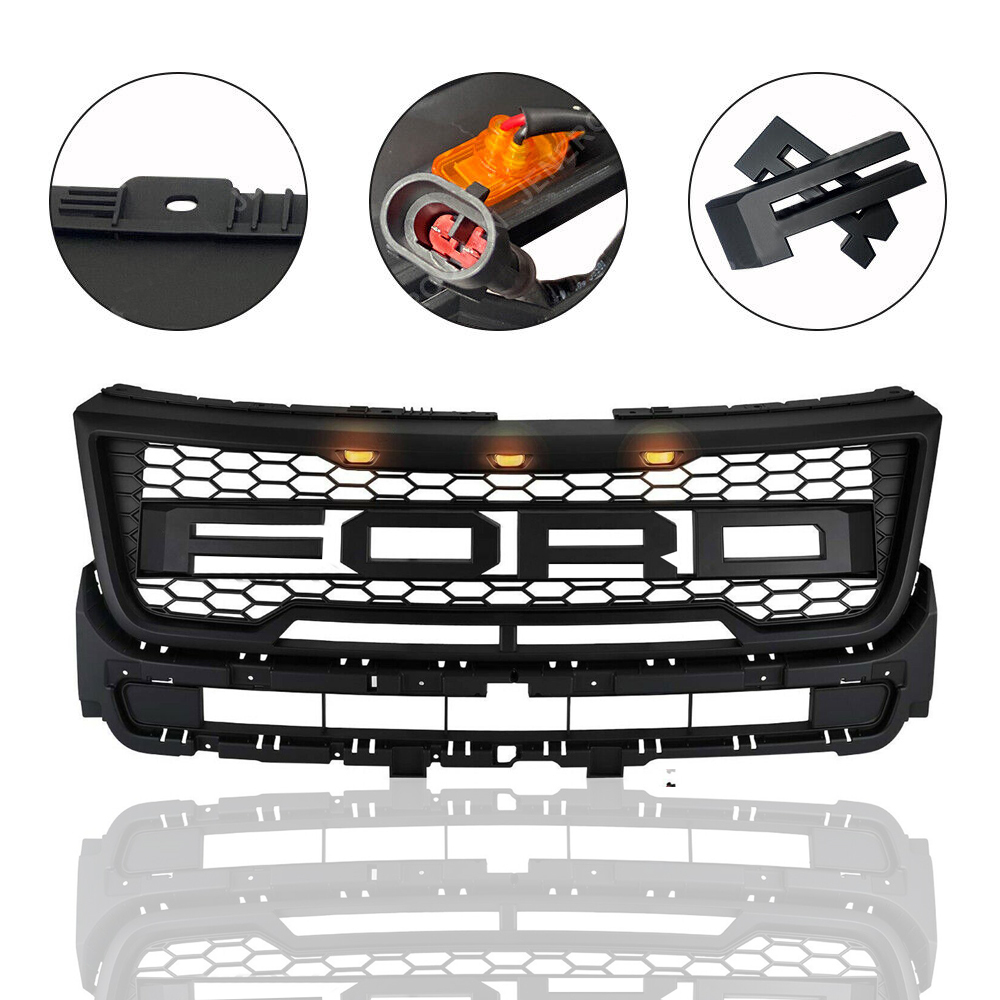 For 2016-2017 Ford Explorer Grill Raptor Style Front Grille With LED Lights Matte Black
