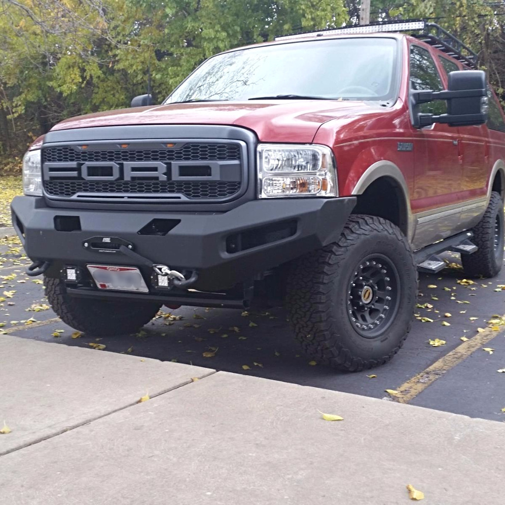 For 1999-2004 Ford F250 F350 Super Duty Grill Raptor Style Front Grille with Light and Letter Matte Black