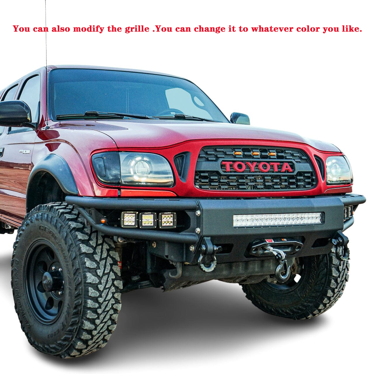 For 2001-2004 Toyota Tacoma Front Grill Grille With LED Light & Letter Matte Black