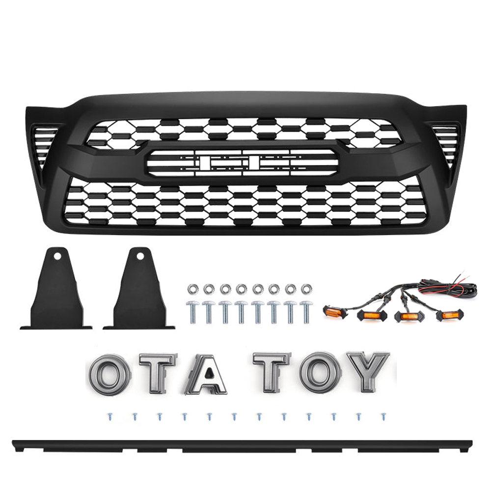 For 2005-2011 Toyota Tacoma Trd Pro Front Grill Grille with LED Light Matte Black