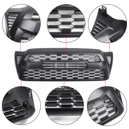 For 2005-2011 Toyota Tacoma Trd Pro Front Grill Grille with LED Light Matte Black