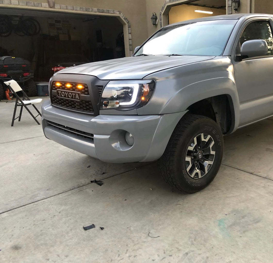 For 2005-2011 Toyota Tacoma Trd Pro Front Grill Grille with LED Light Matte Black