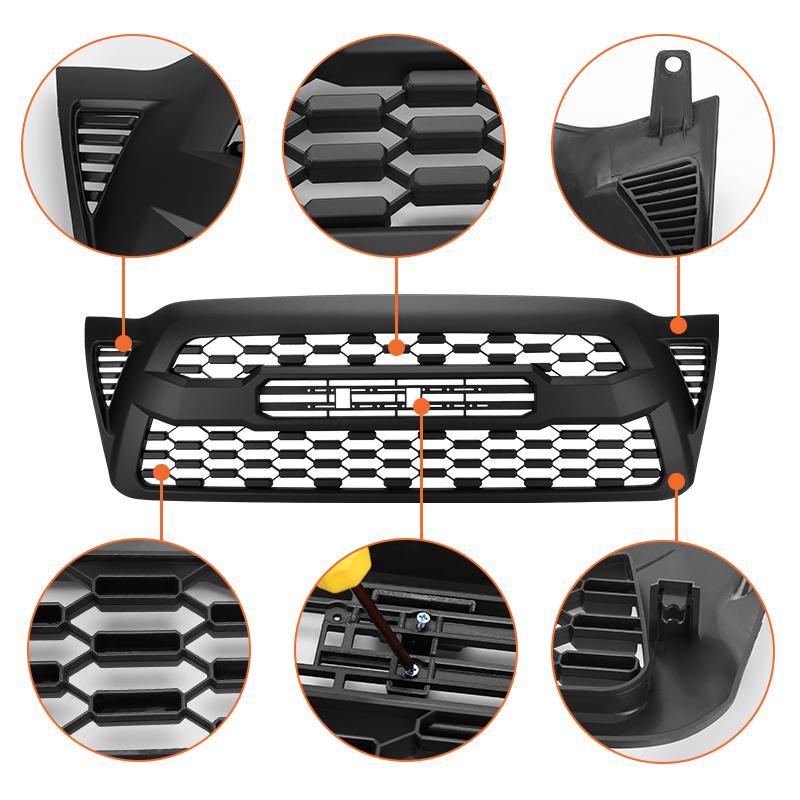 For 2005-2011 Toyota Tacoma Trd Pro Front Grill Grille with LED Light Matte Black