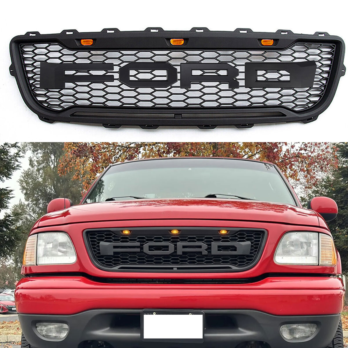 Raptor Style Grill For 1999-2003 Ford F150 Front Grille Mesh With Letter Matte Black
