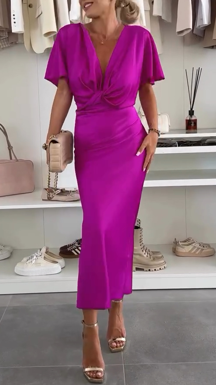 Women's V-neck Twisted Slim Fit Temperament Commuter Dress