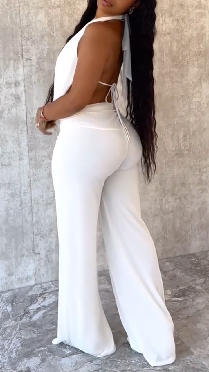 Ladies' Neck Tie Top+pants with Casual Temperament Suit