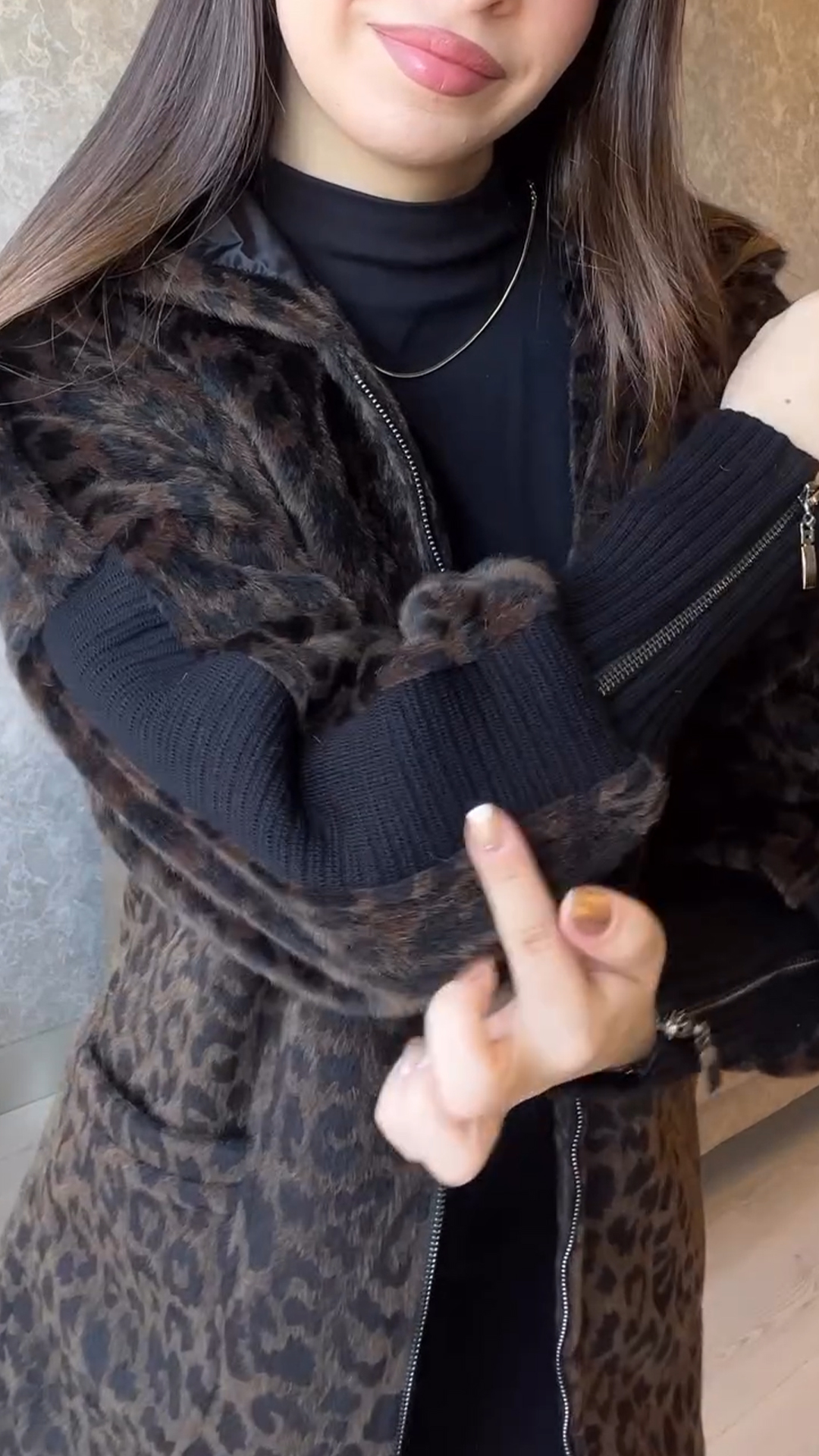 Women Hooded Printed Paneled Knit Sleeve Casual Coat