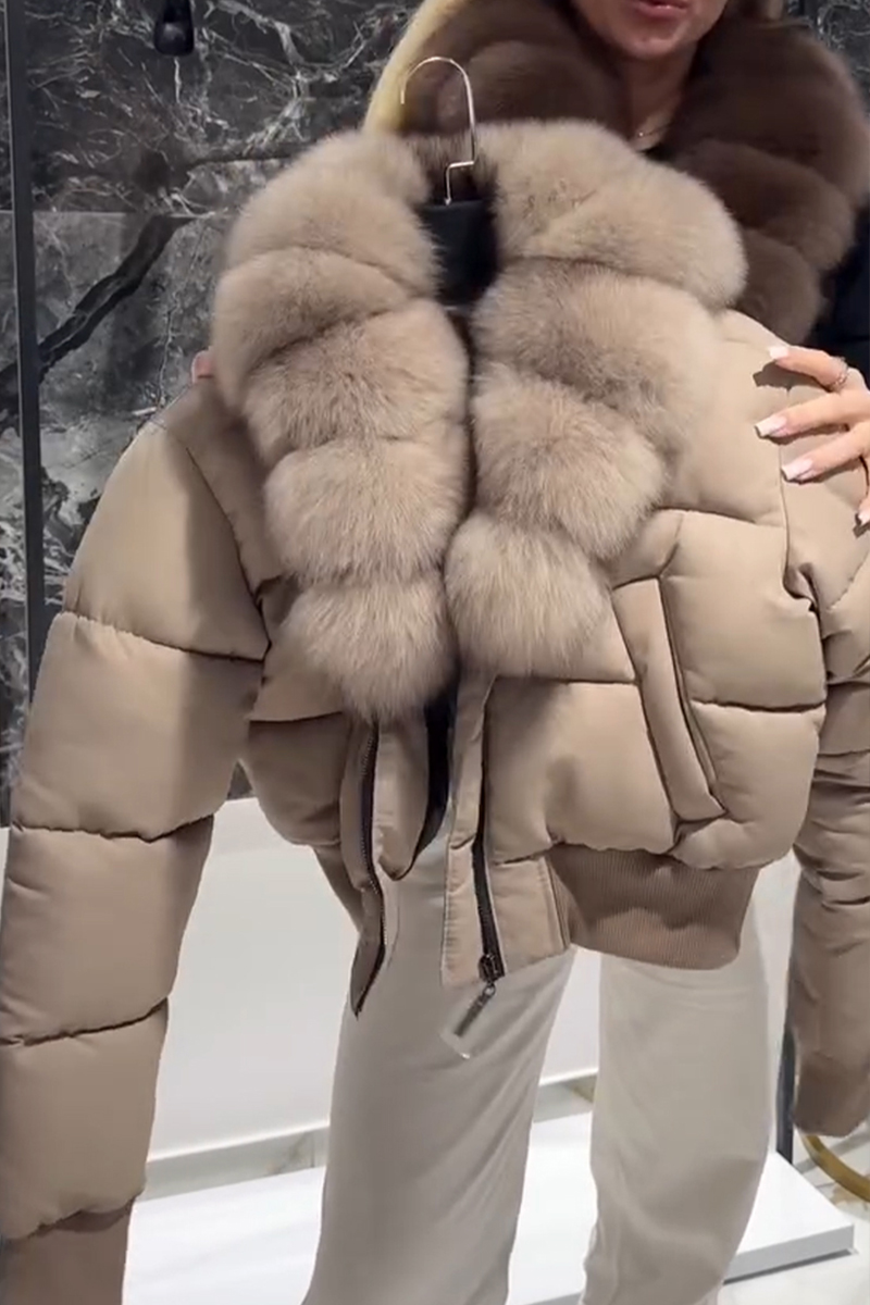 Women Fur Collar Temperament Casual Short Cotton Jacket