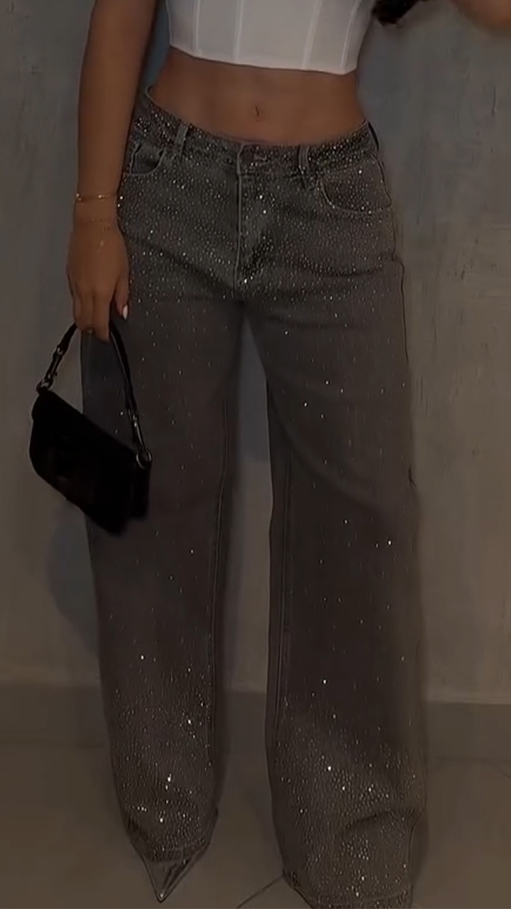 Ladies Rhinestone Casual Jeans