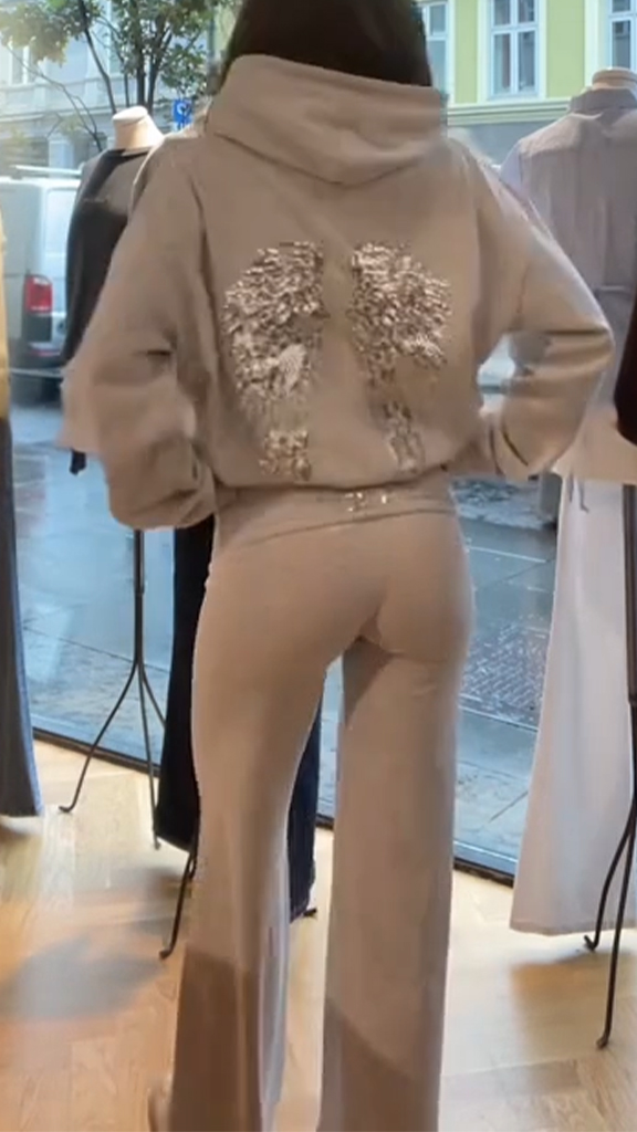 Women Hooded Back Sequined Wing Print Hoodie+ Pants Casual Suit