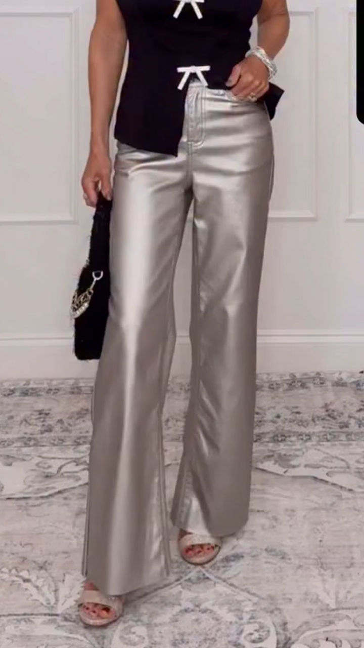 Womens Shiny Casual Pants