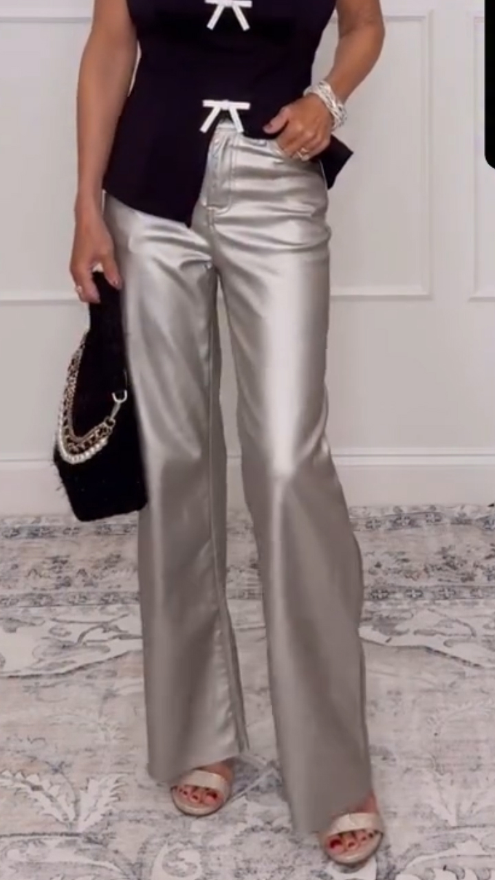 Womens Shiny Casual Pants