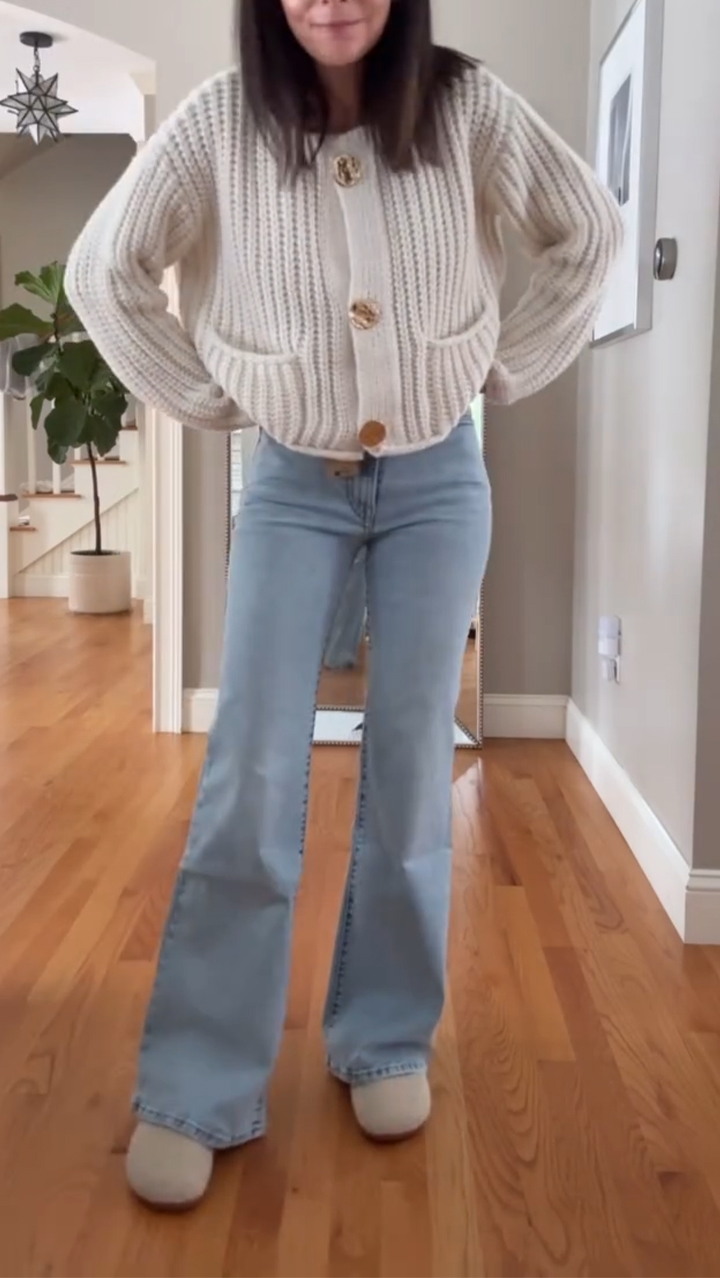 Women Round Neck Knitted Sweater+ Jeans Casual Set