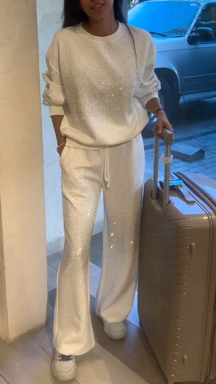 Women's Round Neck Rhinestone Fashion Casual Suit