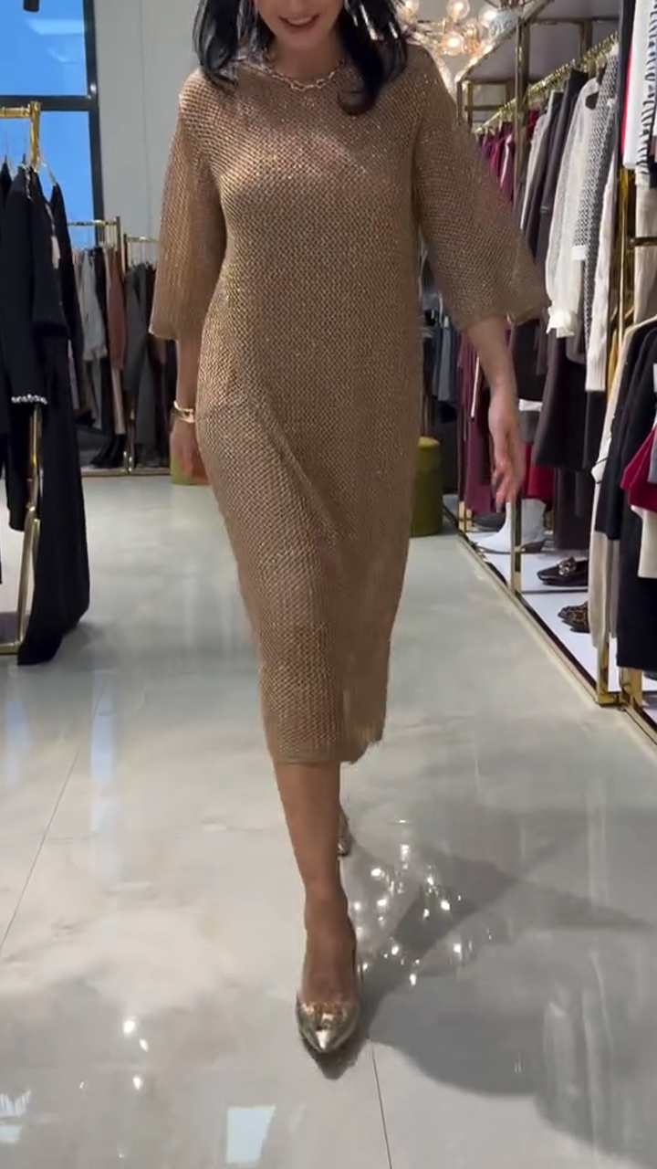 Womens Round Neck Solid Color Dress Two-piece Set