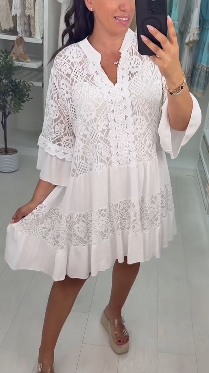 Women Round Neck Patchwork Print Casual Dress