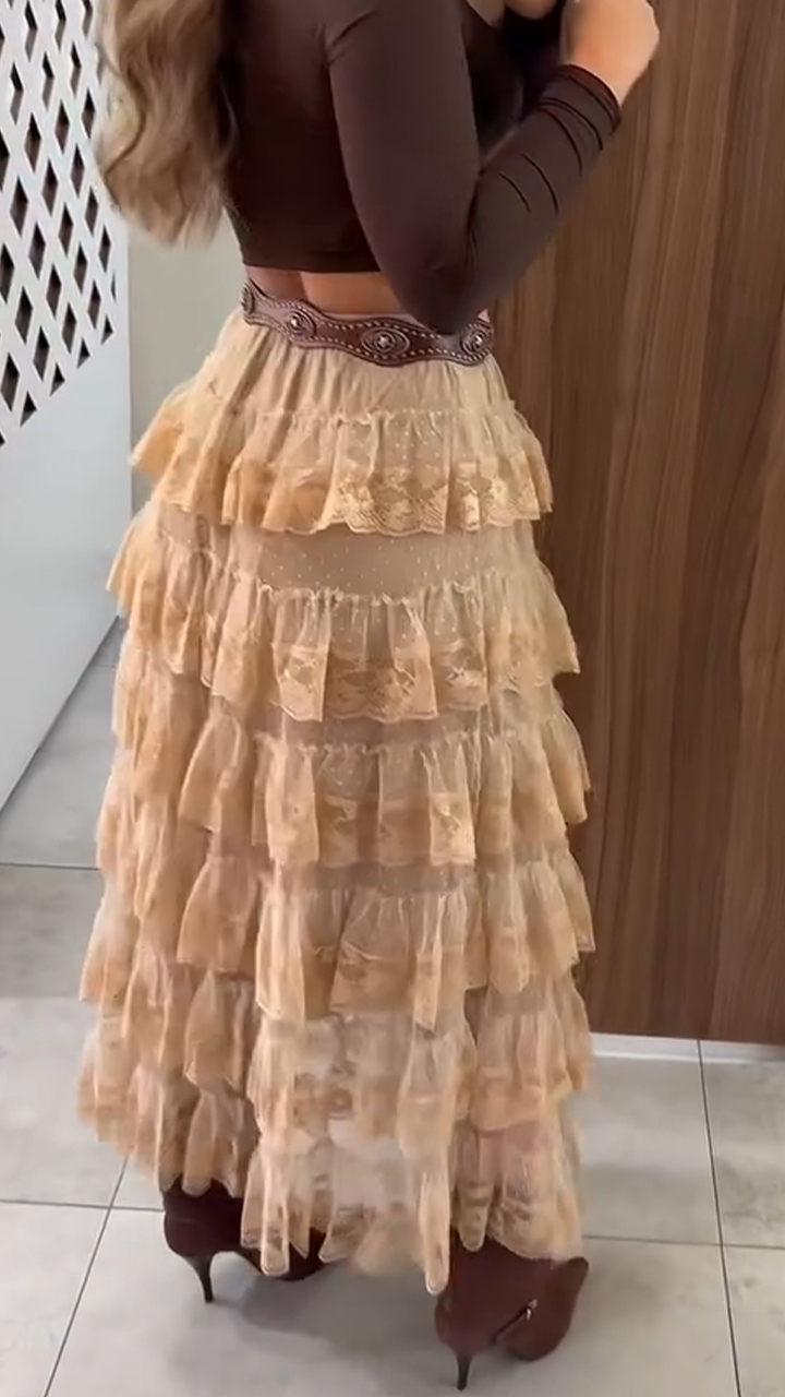 Women Splicing Multi Layered Elegant Casual Half Skirt
