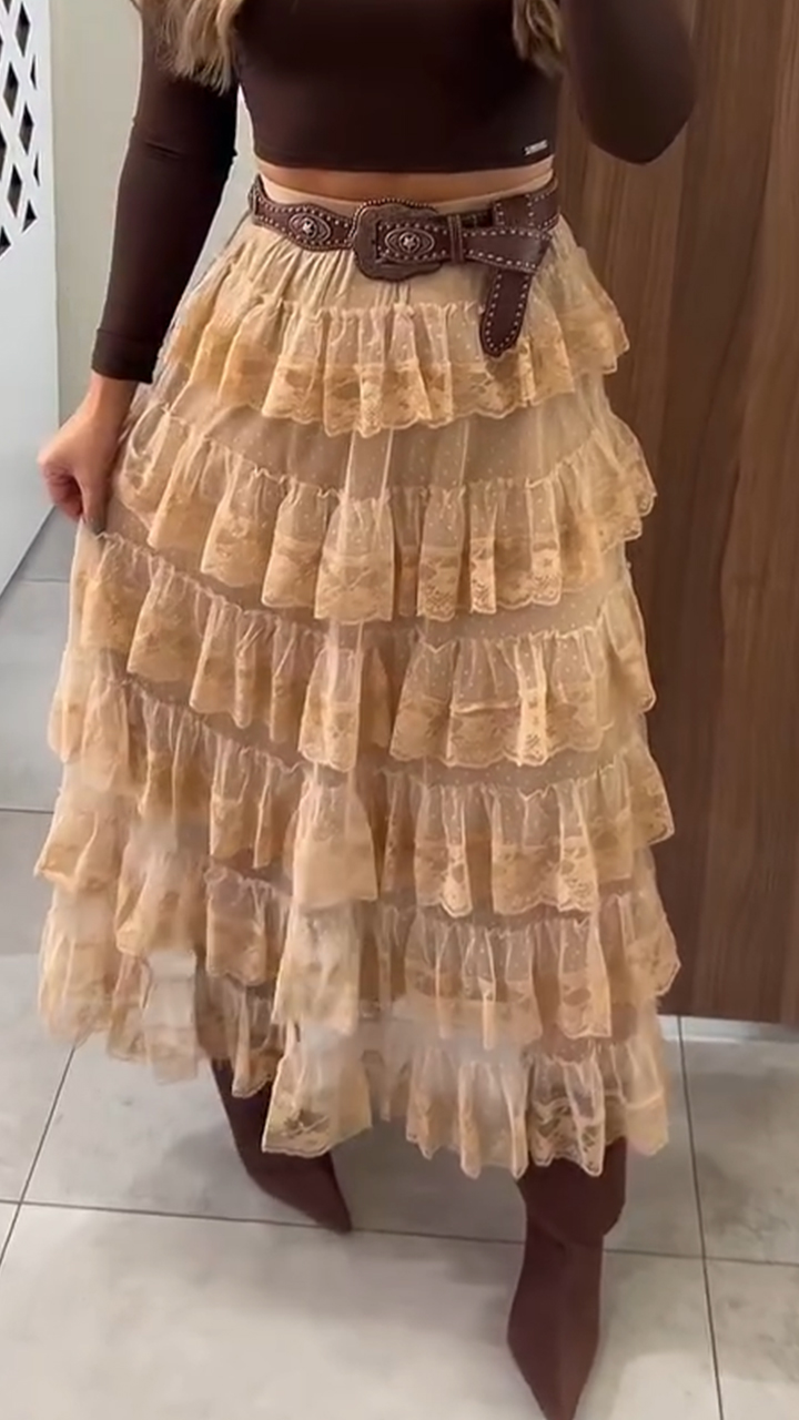 Women Splicing Multi Layered Elegant Casual Half Skirt