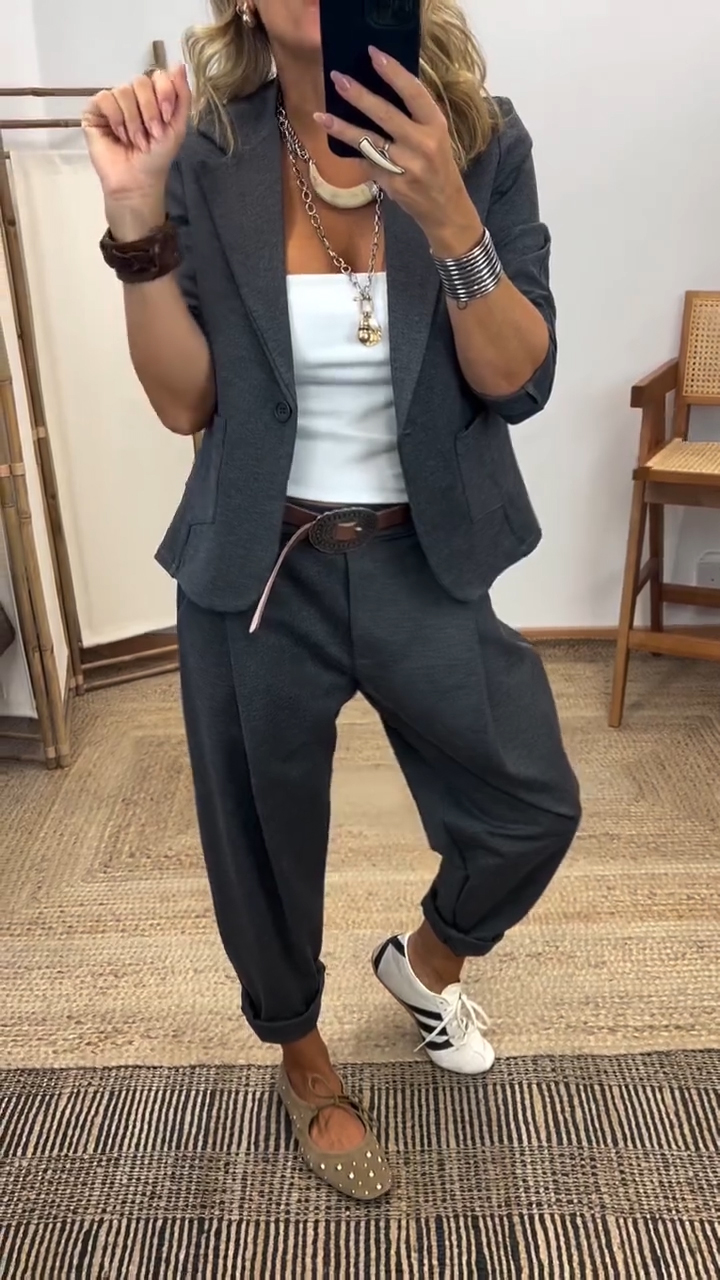 Women Collar Jacket+pants Temperament Commuting Suit