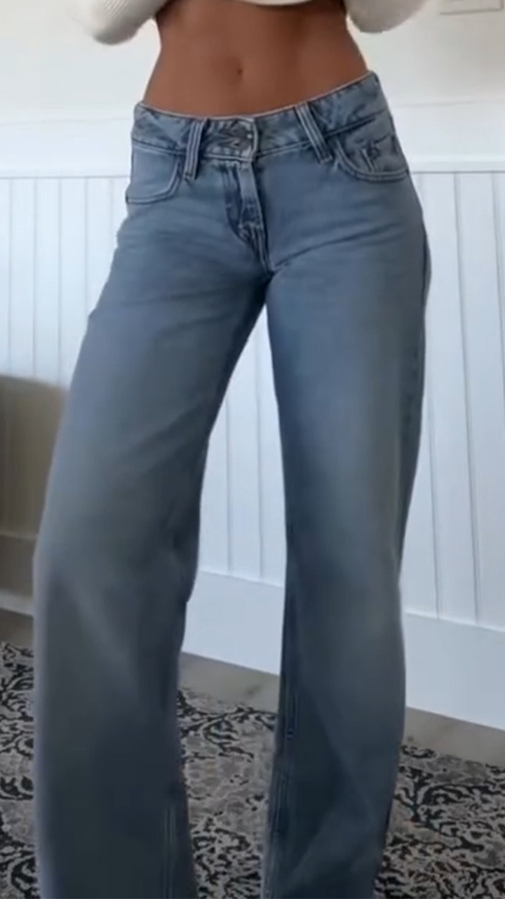 Women Round-neck Printed Top and Jeans Casual Set