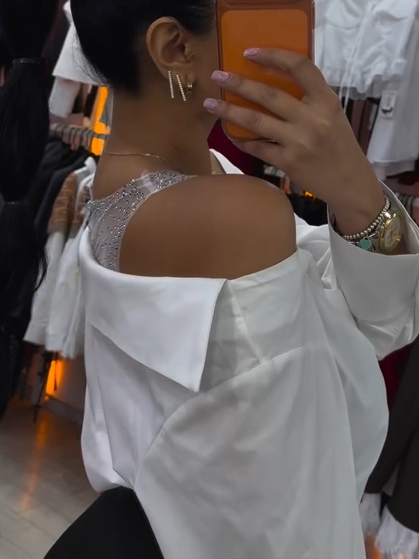 Women Patchwork Rhinestone Casual Top