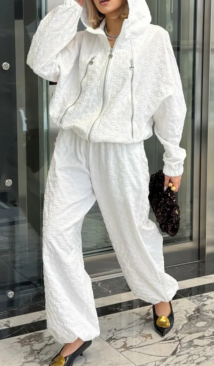 Women Hooded Floral Jacket and Trousers Casual Set